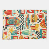 Retro jaren 50 diner abstract geometrisch theedoek (Horizontaal)