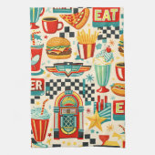 Retro jaren 50 diner abstract geometrisch theedoek (Verticaal)