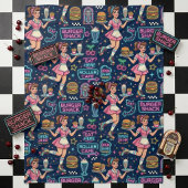 Retro jaren 50 diner roller skate serveerster fleece deken