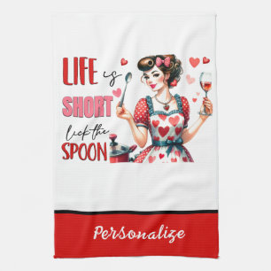 Retro Jaren 50 Huisvrouw Glamour Funny Sarcasme Hu Theedoek