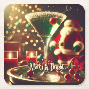 Retro jaren 50 Kerstman Kerst Groene Martini Kartonnen Onderzetters