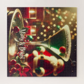 Retro jaren 50 Kerstman Kerst Groene Martini Legpuzzel (Horizontaal)