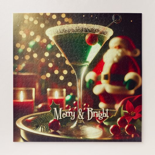 Retro jaren 50 Kerstman Kerst Groene Martini Legpuzzel (Verticaal)