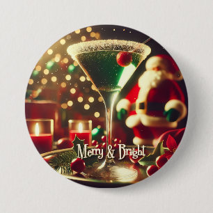 Retro jaren 50 Kerstman Kerst Groene Martini Ronde Button 7,6 Cm