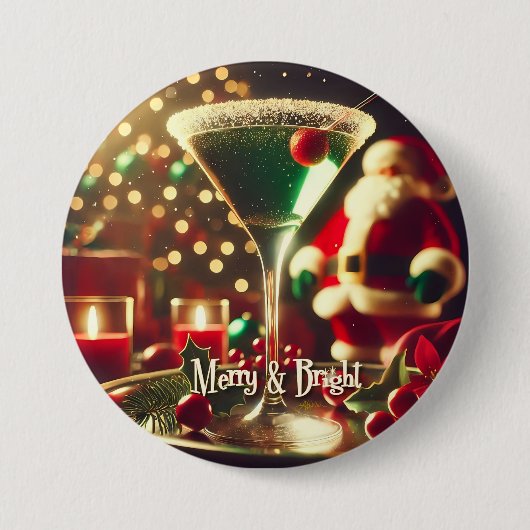 Retro jaren 50 Kerstman Kerst Groene Martini Ronde Button 7,6 Cm (Voorkant)