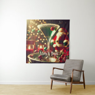 Retro jaren 50 Kerstman Kerst Groene Martini Wandkleed