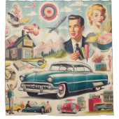 Retro jaren 50 Kitsch Illustratie Douchegordijn (Voorkant)