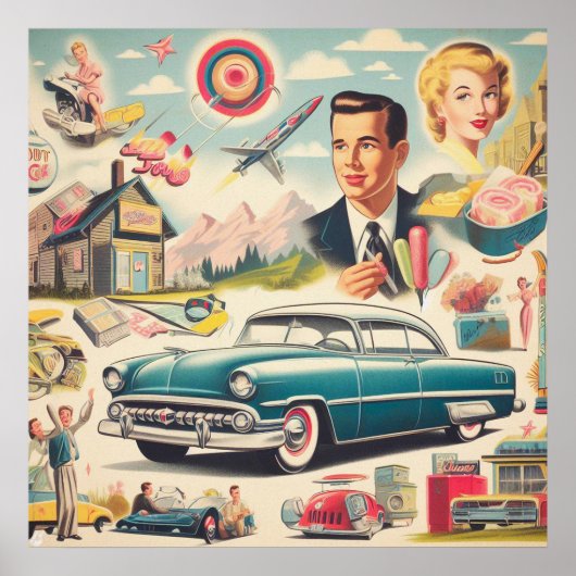 Retro jaren 50 Kitsch Illustratie Poster (Voorkant)