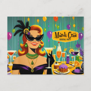 Retro jaren 50 Mardi Gras Cocktailparty Briefkaart