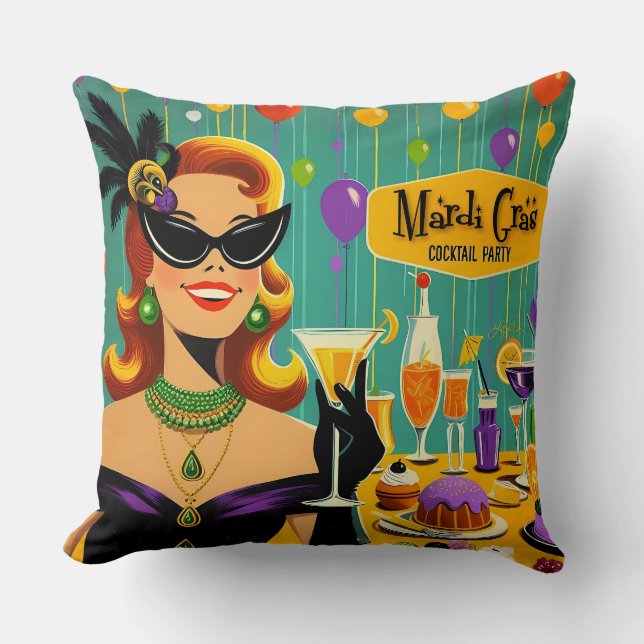 Retro jaren 50 Mardi Gras Cocktailparty Kussen (Voorkant)