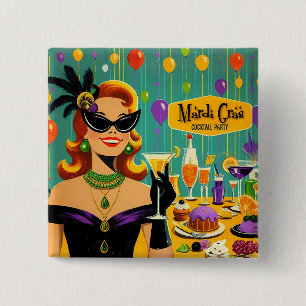 Retro jaren 50 Mardi Gras Cocktailparty Vierkante Button 5,1 Cm