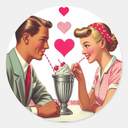 /retro jaren '50 moutwinkel Valentijnse  Ronde Sticker (Voorkant)