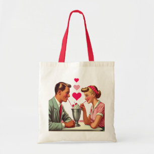 /retro jaren '50 moutwinkel Valentijnse Tote Bag