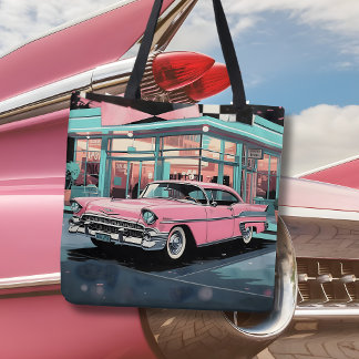 Retro jaren 50 Roze Auto Diner uit het midden van  Tote Bag