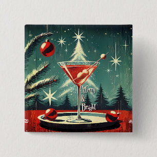 Retro jaren 50 Sneeuwjacht Kerstboom Martini Vierkante Button 5,1 Cm