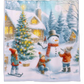 Retro jaren 50 Sneeuwman Kerstmis Douchegordijn (Voorkant)
