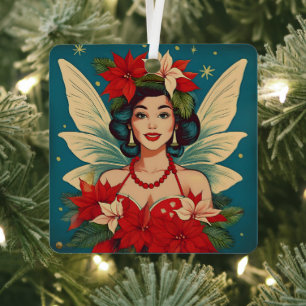 Retro jaren 50 Tropische Kerst Pin-Up Schoonheidsk Metalen Ornament