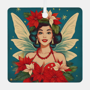 Retro jaren 50 Tropische Kerst Pin-Up Schoonheidsk Metalen Ornament