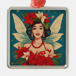 Retro jaren 50 Tropische Kerst Pin-Up Schoonheidsk Metalen Ornament