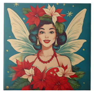 Retro jaren 50 Tropische Kerst Pin-Up Schoonheidsk Tegeltje
