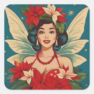 Retro jaren 50 Tropische Kerst Pin-Up Schoonheidsk Vierkante Sticker