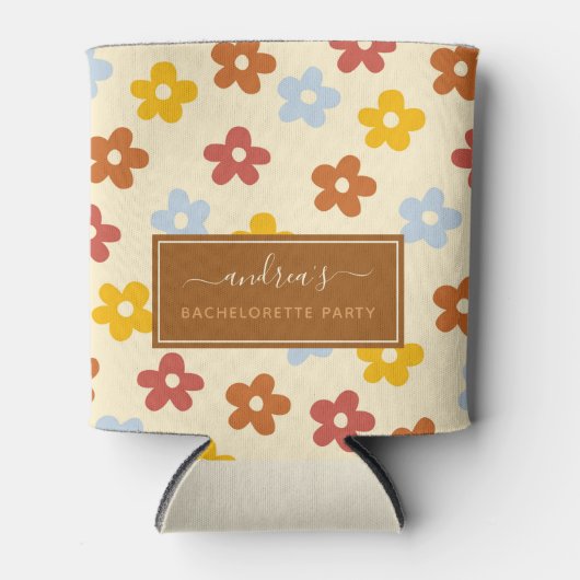 Retro jaren 60 70 Flowerige Meisjesuitnodiging Gro Blikjeskoeler (Voorkant)