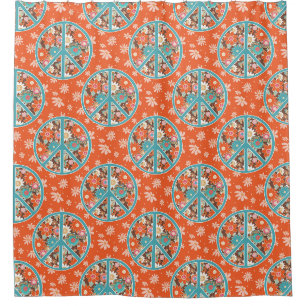 RETRO jaren 60 70 Hippie Bloem Vredesteken Oranje Douchegordijn