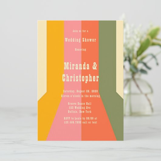 Retro jaren 60 70 Hippie Groovy Strepen Bruiloft F Kaart (Staand voorkant)