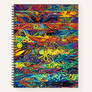 Retro jaren 60 Amerikaanse vlag psychedelische kun Notitieboek