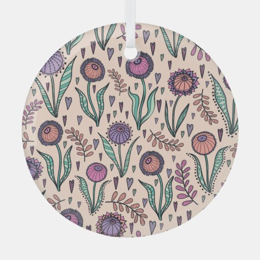 Retro jaren 60 Bloemen: Home Decor Patroon Glas Ornament (Voorkant)