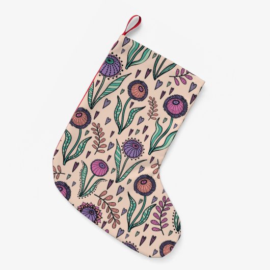 Retro jaren 60 Bloemen: Home Decor Patroon Kleine Kerstsok (Voorkant (Hangend))