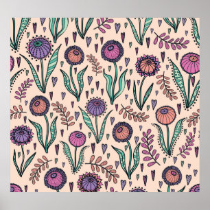 Retro jaren 60 Bloemen: Home Decor Patroon Poster