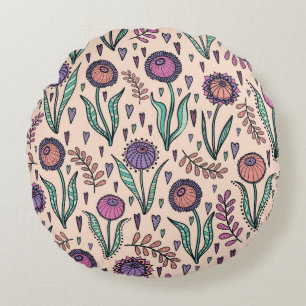 Retro jaren 60 Bloemen: Home Decor Patroon Rond Kussen