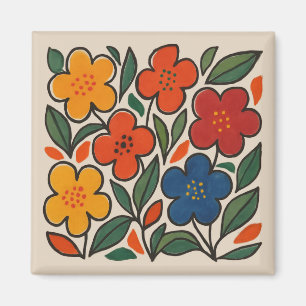 Retro jaren 60 bloemmotief magneet