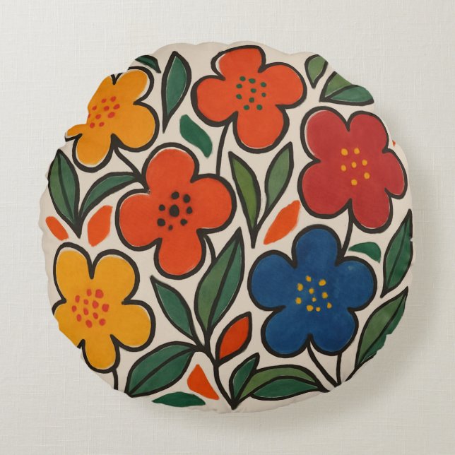 Retro jaren 60 bloemmotief rond kussen (Voorkant)