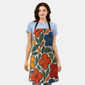 Retro jaren 60 bloemmotief schort (Gedragen)