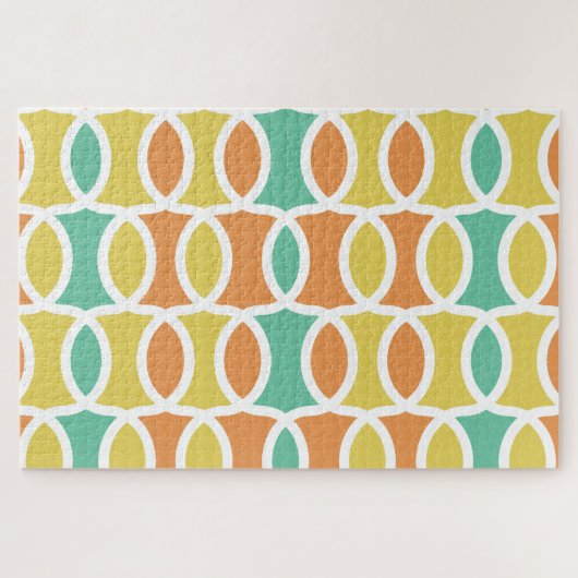 Retro jaren 60 Cirkel Ovalen Oranje Turkoois Goud Legpuzzel (Horizontaal)