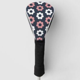 Retro jaren 60 donker marineblauw roze bloemig gol golfheadcover