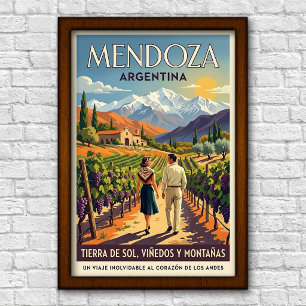Retro jaren 60 Mendoza, Argentinië Reizen Poster
