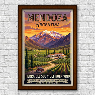 Retro jaren 60 Mendoza, Argentinië Reizen Poster