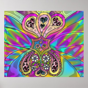 Retro jaren 60 psychedelische harten bloemen print