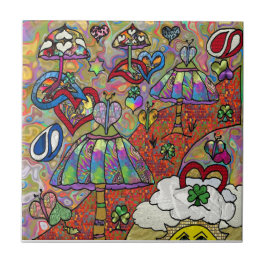 Retro jaren 60 Psychedelische Magische Paddenstoel Tegeltje