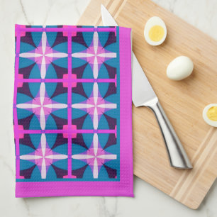 Retro Jaren 60 Roze Blauw Aubergine Esthetische Th Theedoek
