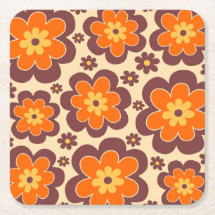 Retro jaren 60 Stijl Bloemen Patroon Kartonnen Onderzetters