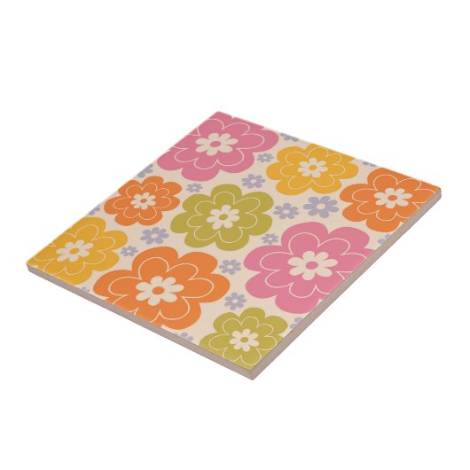 Retro jaren 60 Stijl Bloemen Patroon Tegeltje (Zijkant)