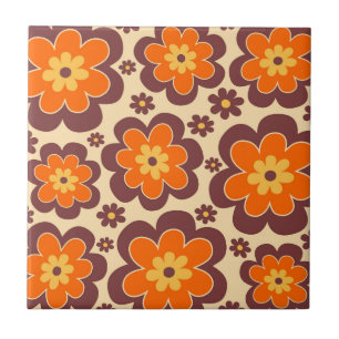 Retro jaren 60 Stijl Bloemen Patroon Tegeltje