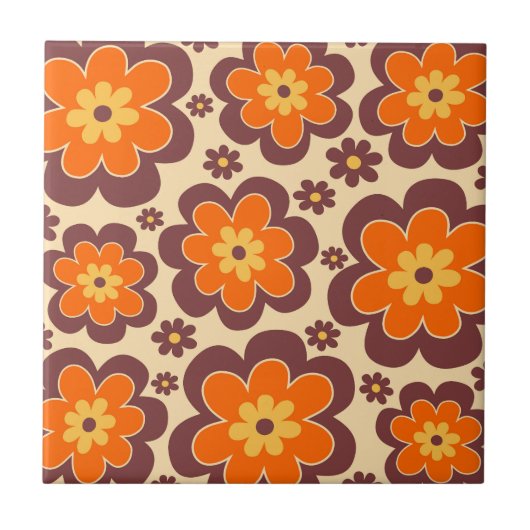 Retro jaren 60 Stijl Bloemen Patroon Tegeltje (Voorkant)
