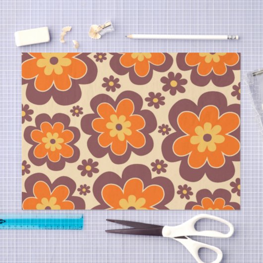 Retro jaren 60 Stijl Bloemen Patroon Tissuepapier (Craft)