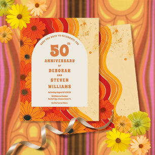 Retro jaren 70 50ste huwelijksverjaardag Save The  Briefkaart