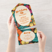 Retro jaren '70 Bruiloft All In One Uitnodiging (Afscheurbaar)